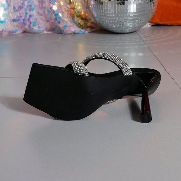 Black Sexy Women's Square Toe Sweet High Heel Sandals - Picture 4 of 7